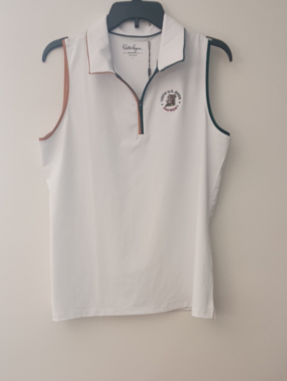 Walter Hagen White Sleeveless Polo Tank with Brown and Green Trim Accents